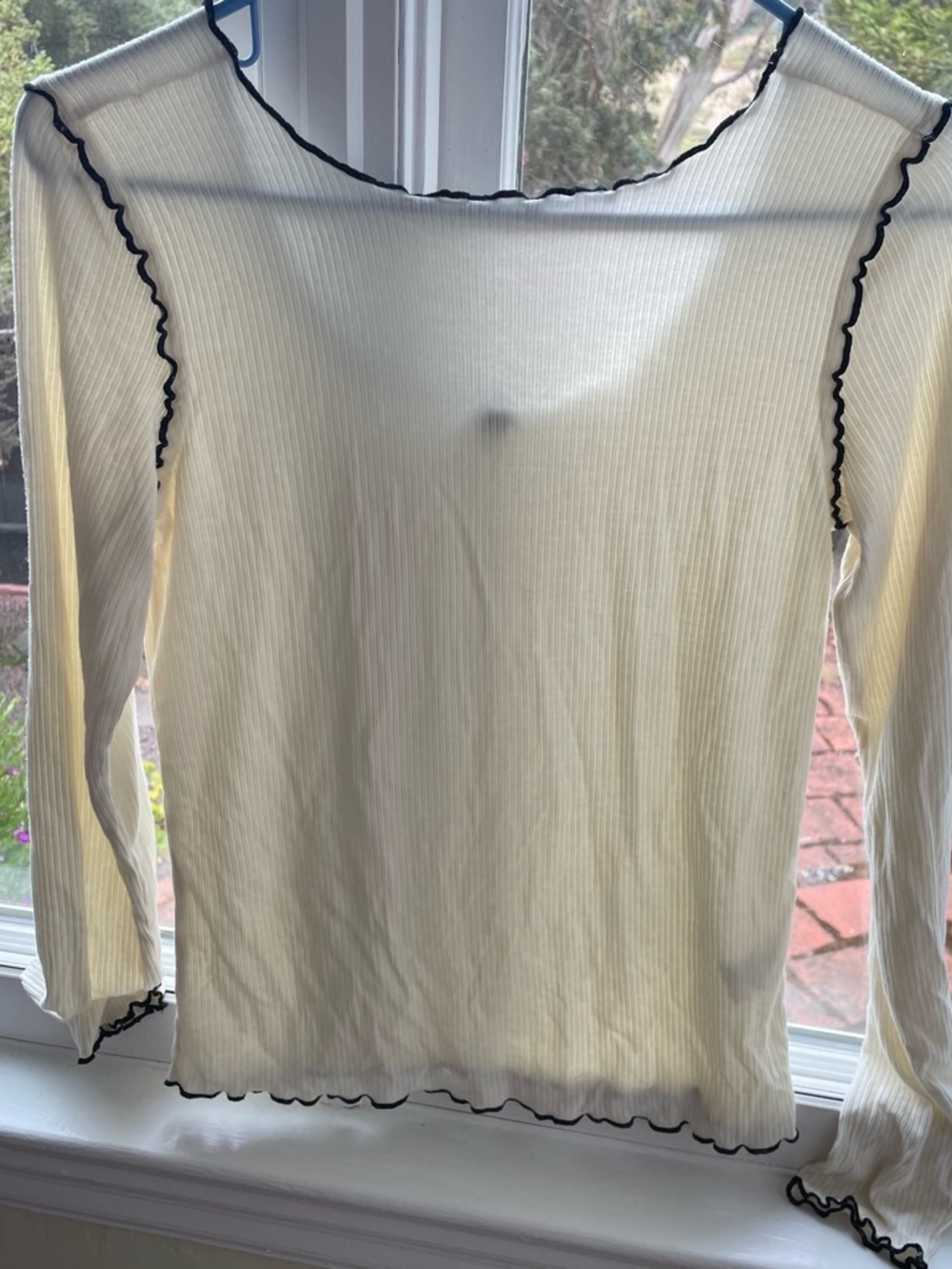 Darling Long Sleeve Ribbed Cream Top with Black Trim